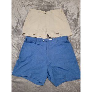 Lot of 2 Berle Shorts Mens 42 waist flat front‎ Chino Golf Casual beige and blue